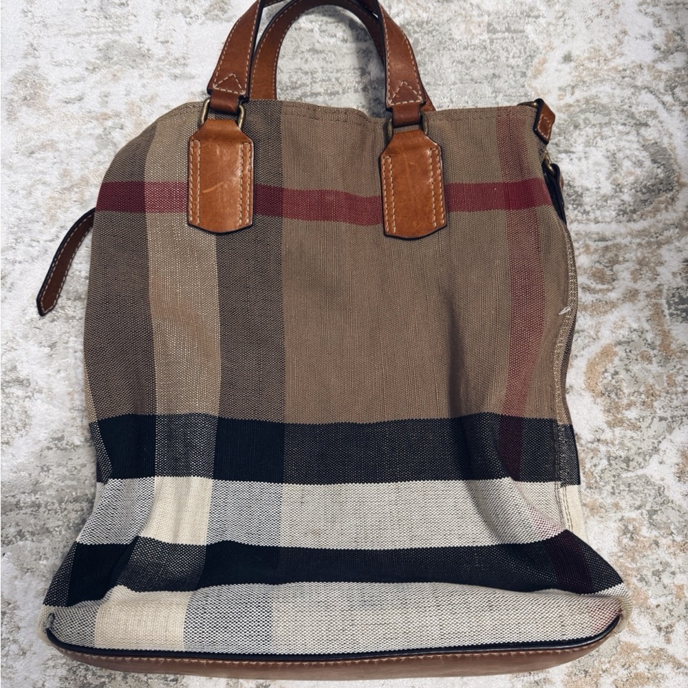 Burberry Classic Tottenham Plaid Canvas Nova Check Leather Handbag - Picture 3 of 10